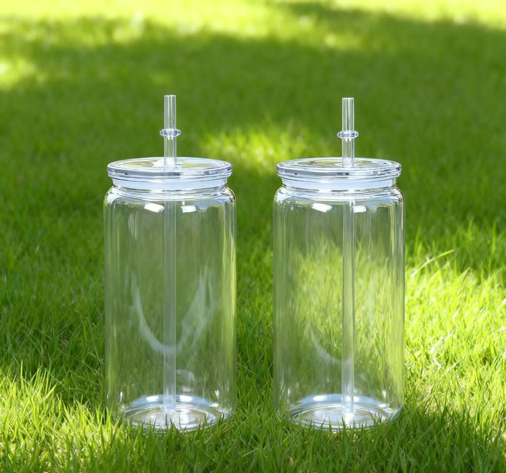 Yisli 50Pack 16oz Single Wall Transparent Acrylic Plastic Can with PP Lids and Transparent Straw