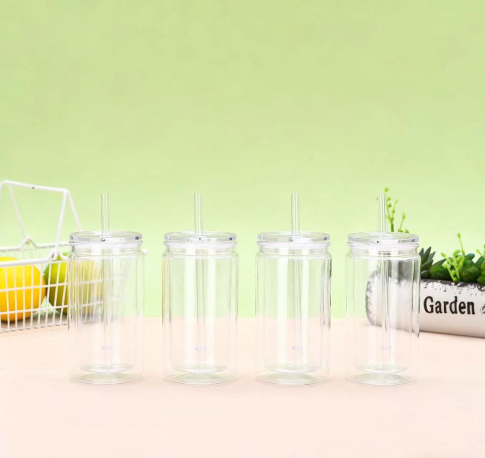 25pcs Predrilled Clear 16oz/20oz Plastic Snow Globe Cups Acrylic Clear Snow Globe Cups with Plug / Colorful Straw/ Colorful Lids