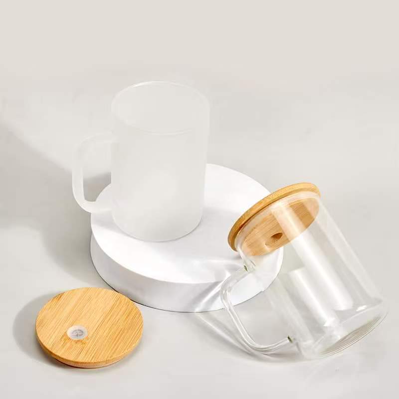 Yisli 25packs 15oz Clear/ Frosted Glass Cups Sublimation UV DTF Glass Beer Mugs With Bamboo Lid and Plastic Straw