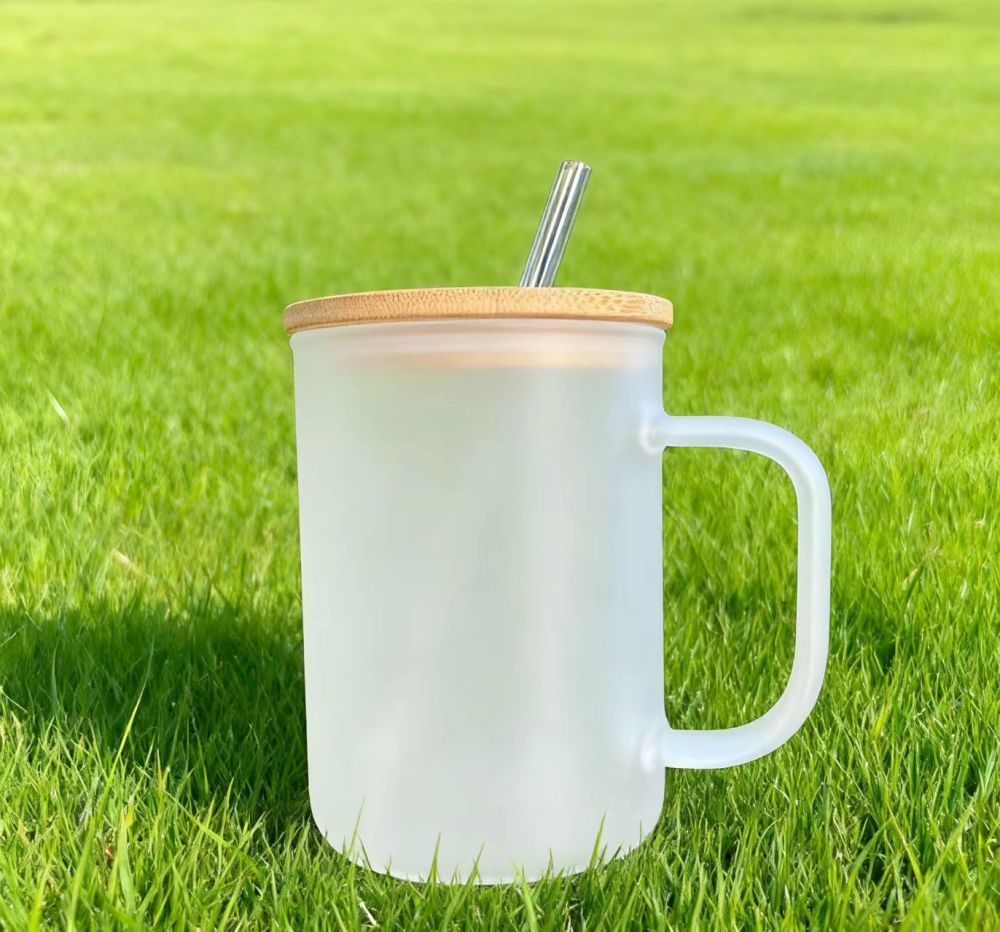 Yisli 25packs 15oz Clear/ Frosted Glass Cups Sublimation UV DTF Glass Beer Mugs With Bamboo Lid and Plastic Straw