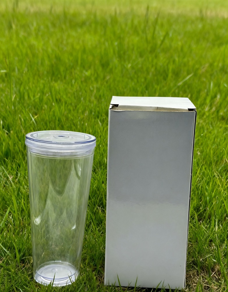 24oz  Acrylic Plastic  Double Wall Snow Globe Cup with Plug
