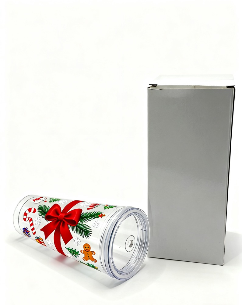 24oz  Acrylic Plastic  Double Wall Snow Globe Cup with Plug