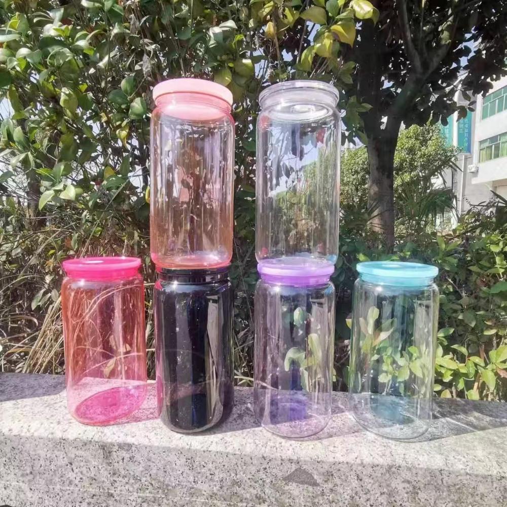 Yisli 50Pack 16oz Single Wall Transparent Acrylic Plastic Can with 10 Colors PP Lids with Transparent Straw