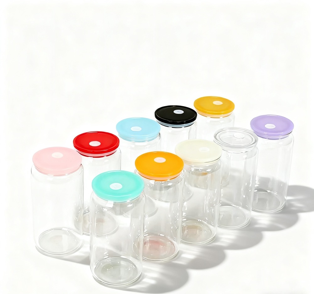 Yisli 16oz Single Wall Transparent Acrylic Plastic Can with Colored PP Lids