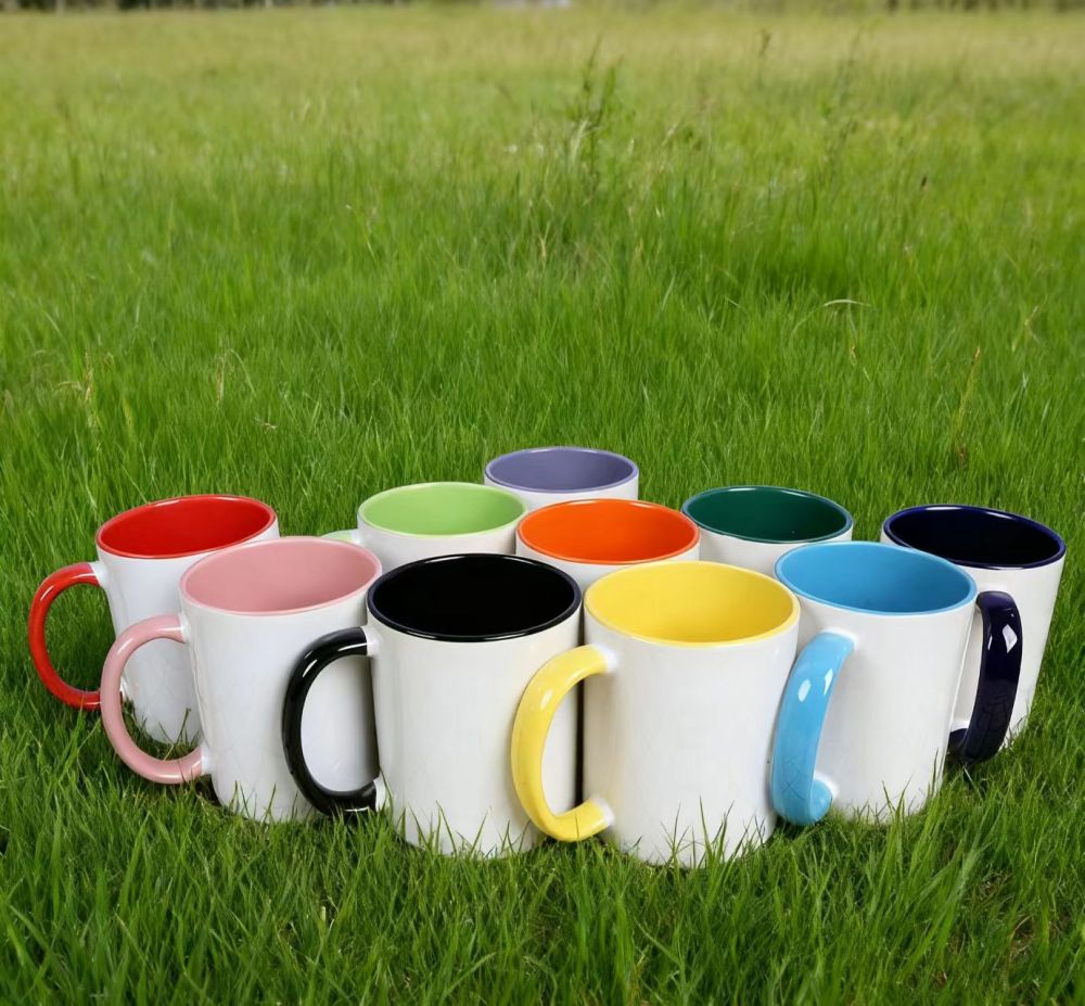 Yisli 36packs 11oz/15oz Sublimation White Ceramic Coffee Mugs With Handle Colorful Inside Sublimation UV DTF Ceramic Mugs With Handle