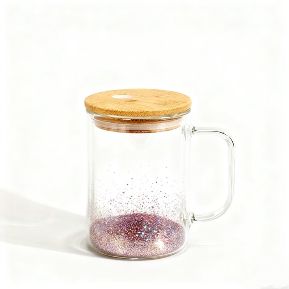 Yisli 25packs 15oz Clear Double Wall Snow Globe Glass Cups UV DTF Glass Beer Mugs With Bamboo Lid and Plastic Straw