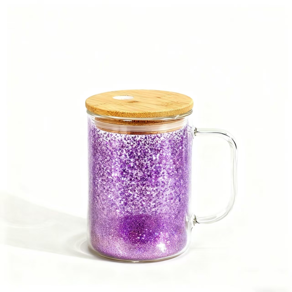 Yisli 25packs 15oz Clear Double Wall Snow Globe Glass Cups UV DTF Glass Beer Mugs With Bamboo Lid and Plastic Straw