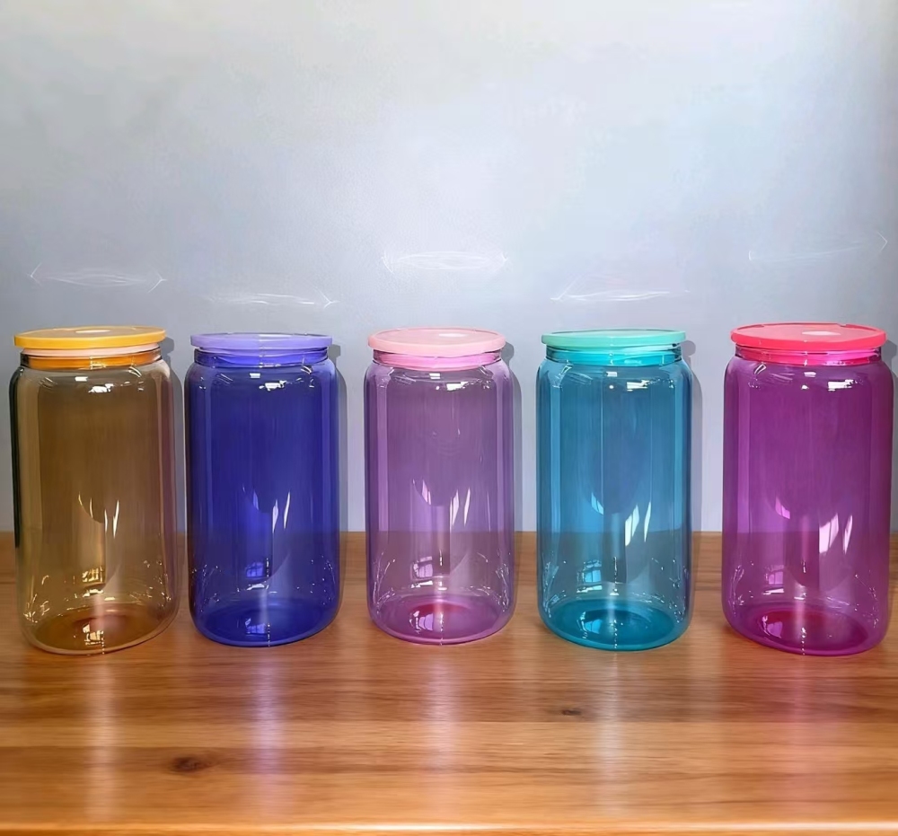 Yisli 50 packs 16oz Glass Color Cups Sublimation UV DTF Cups with Color Lid and Plastic straw