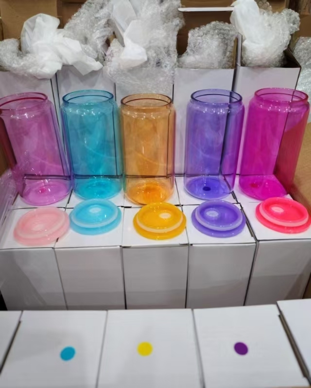 Yisli 50 packs 16oz Glass Color Cups Sublimation UV DTF Cups with Color Lid and Plastic straw