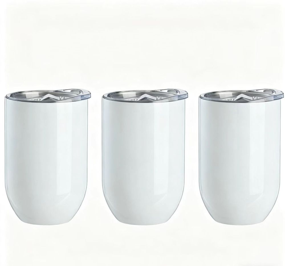 25Pack 12oz Sublimation Egg-Shaped Wine Tumblers Coffee Mugs with Plastic Lids