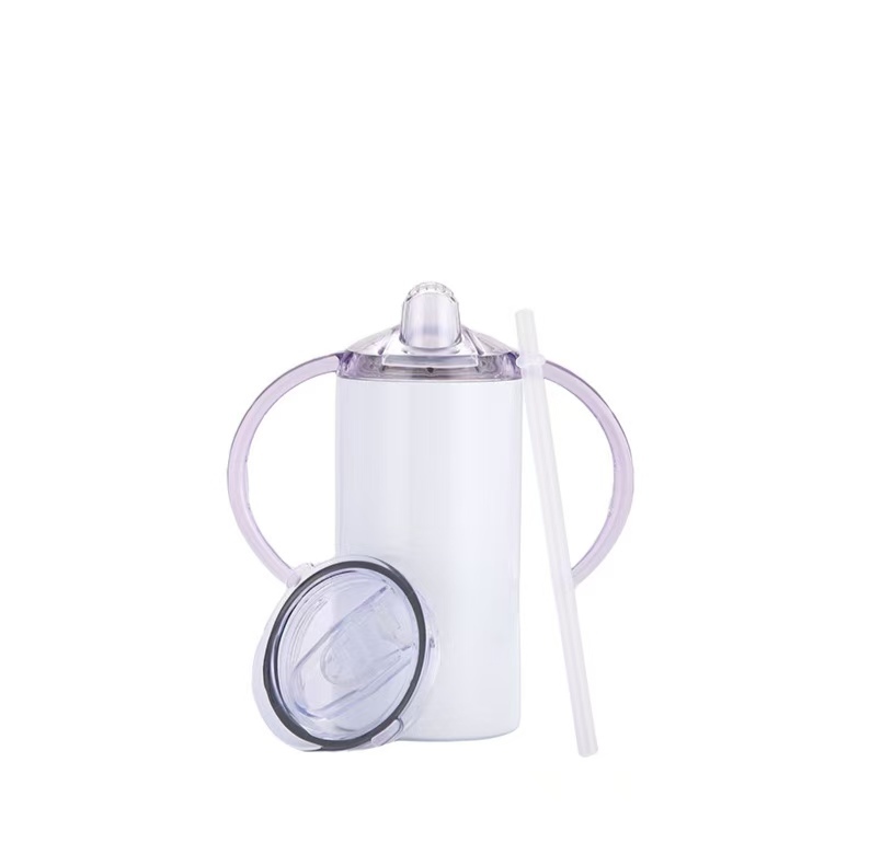 25Pack 12oz Sublimation Dual Lids Sippy Cups Baby Bottle Kids Bottle 12oz Staright Tumbler BPA-FREE with Plastic Straw