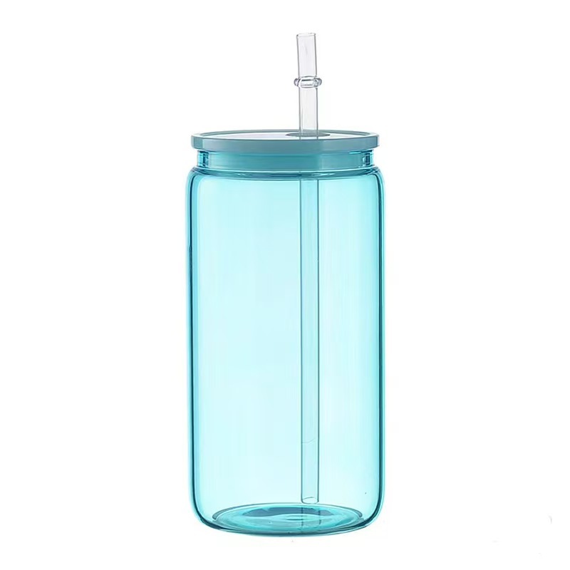 Yisli 50 packs 16oz Glass Color Cups Sublimation UV DTF Cups with Color Lid and Plastic straw