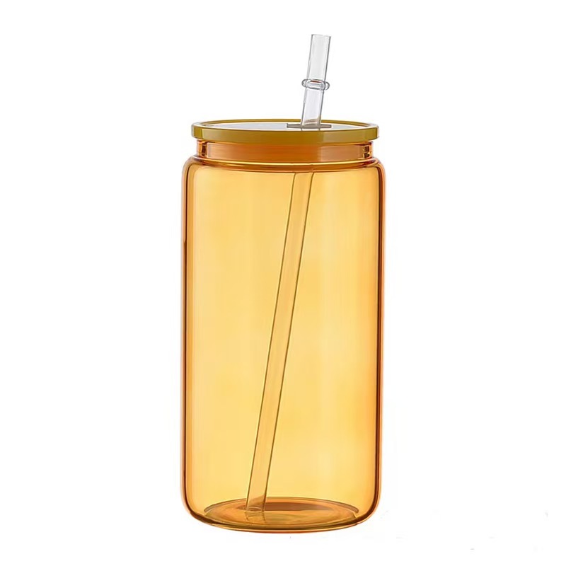 Yisli 50 packs 16oz Glass Color Cups Sublimation UV DTF Cups with Color Lid and Plastic straw