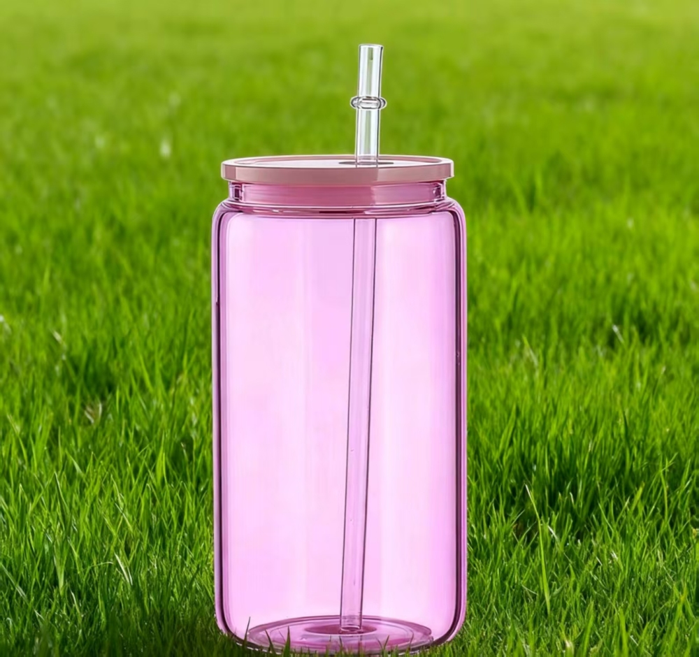 Yisli 50 packs 16oz Glass Color Cups Sublimation UV DTF Cups with Color Lid and Plastic straw