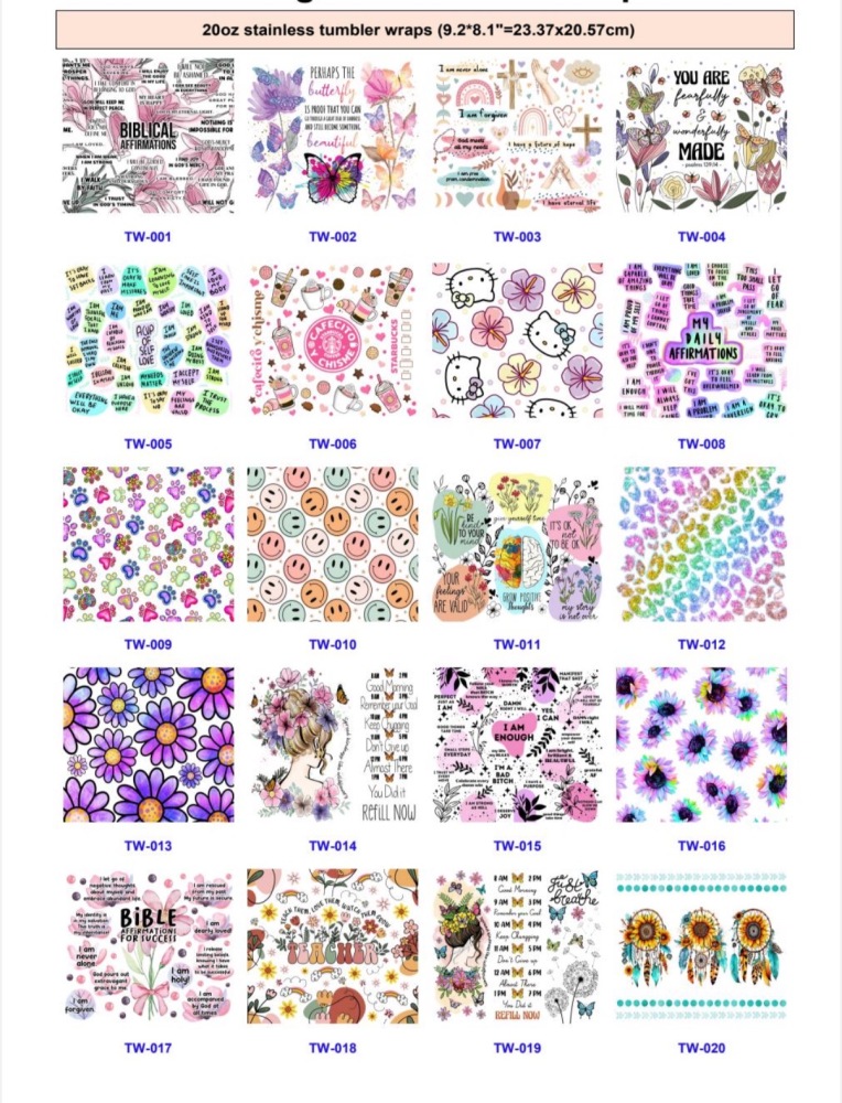 3oz 11oz 16oz 20oz  24oz 40oz UV DTF Cup Wraps Pen Wraps Notebook Wraps Bookmark Wraps Credit Card wraps 45ml Spry Bottles Wraps T- shirt Transfers Accept Custom