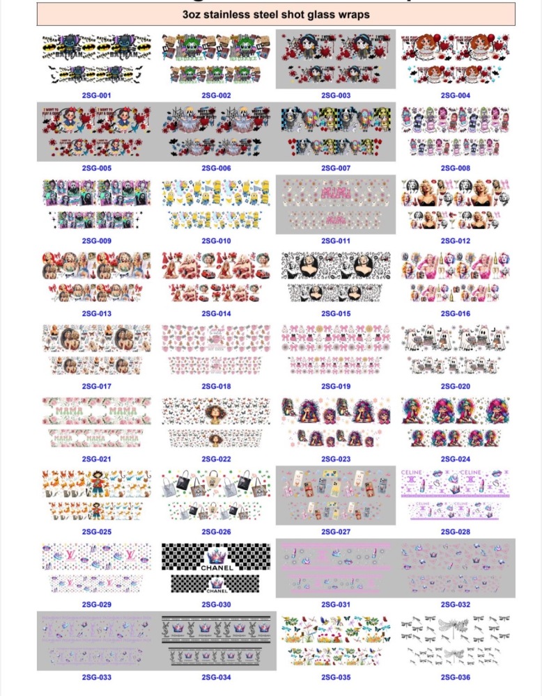 3oz 11oz 16oz 20oz  24oz 40oz UV DTF Cup Wraps Pen Wraps Notebook Wraps Bookmark Wraps Credit Card wraps 45ml Spry Bottles Wraps T- shirt Transfers Accept Custom