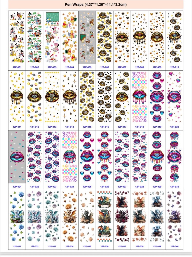 3oz 11oz 16oz 20oz  24oz 40oz UV DTF Cup Wraps Pen Wraps Notebook Wraps Bookmark Wraps Credit Card wraps 45ml Spry Bottles Wraps T- shirt Transfers Accept Custom