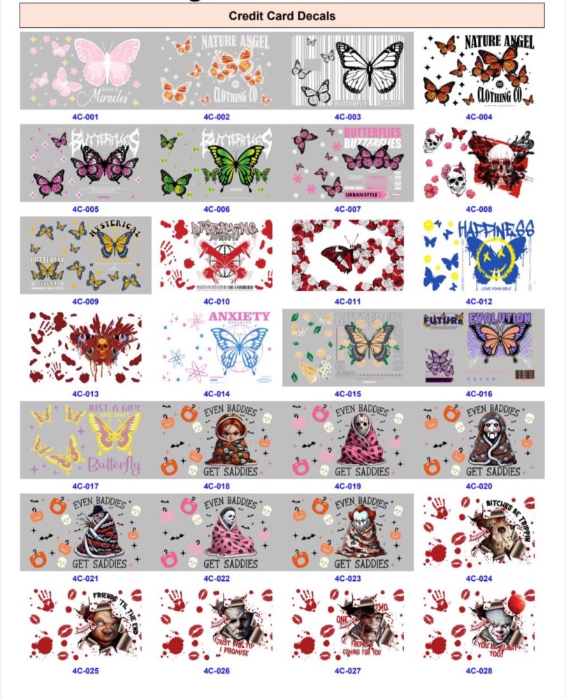 3oz 11oz 16oz 20oz  24oz 40oz UV DTF Cup Wraps Pen Wraps Notebook Wraps Bookmark Wraps Credit Card wraps 45ml Spry Bottles Wraps T- shirt Transfers Accept Custom