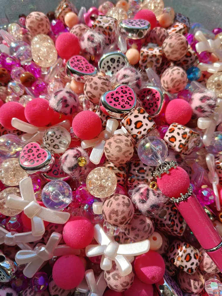 Pink Leopard Livestream Pen Beads/Keychain Beads/Bracelet beads/Car hanging beads