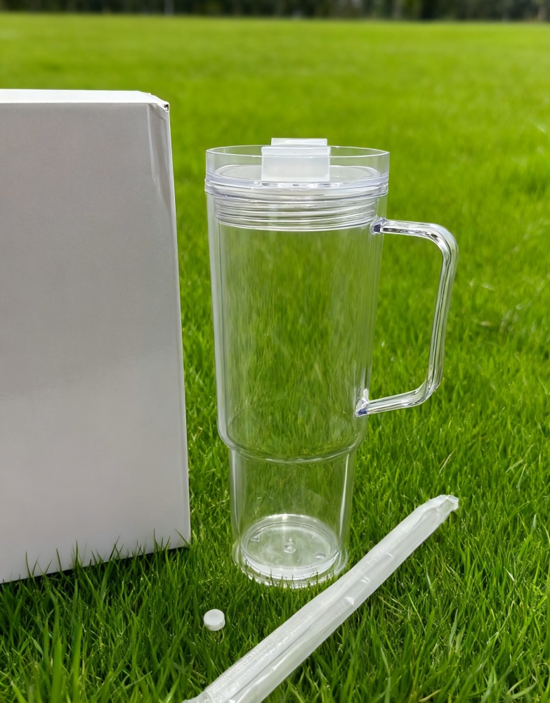 40oz Plastic Snow Globe Cups Pre drilled with Plug Lids Plastic Straw Double Wall for Glitter Cups