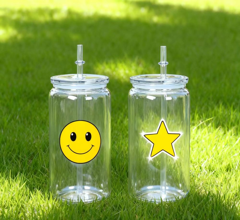 Yisli 50Pack 16oz Single Wall Transparent Acrylic Plastic Can with PP Lids and Transparent Straw