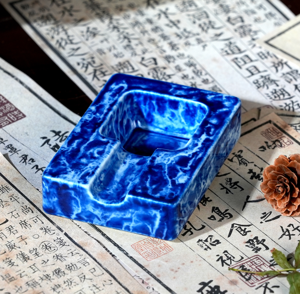 Ceramic Cigar Ashtray | Handcrafted Blue Glazed Cigar Ashtray
