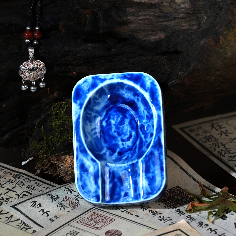 Chinese Blue Glazed Cigar Ashtray | Handcrafted Porcelain