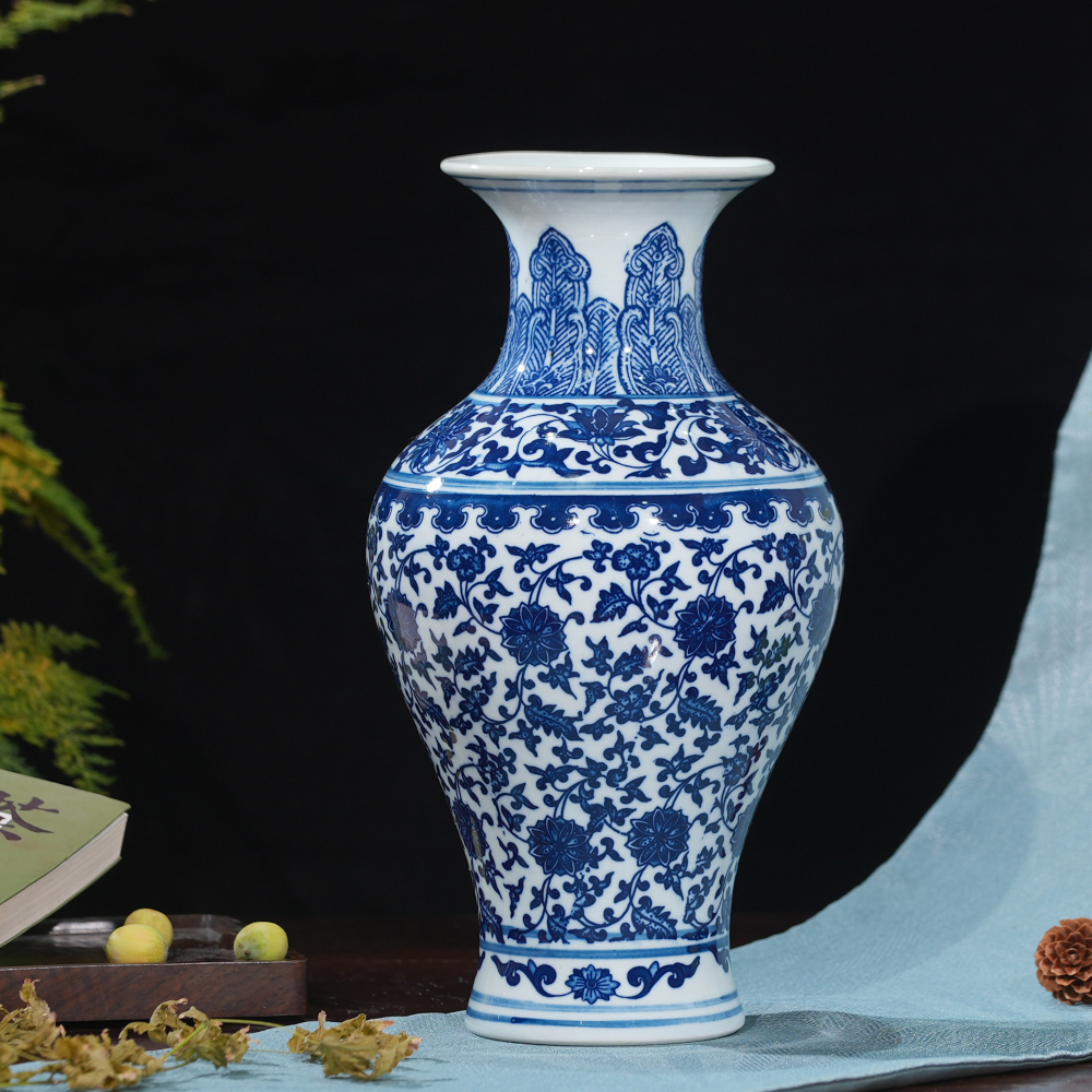 Blue & White Porcelain Vase | Classic Floral Pattern Ceramic Art Decoration