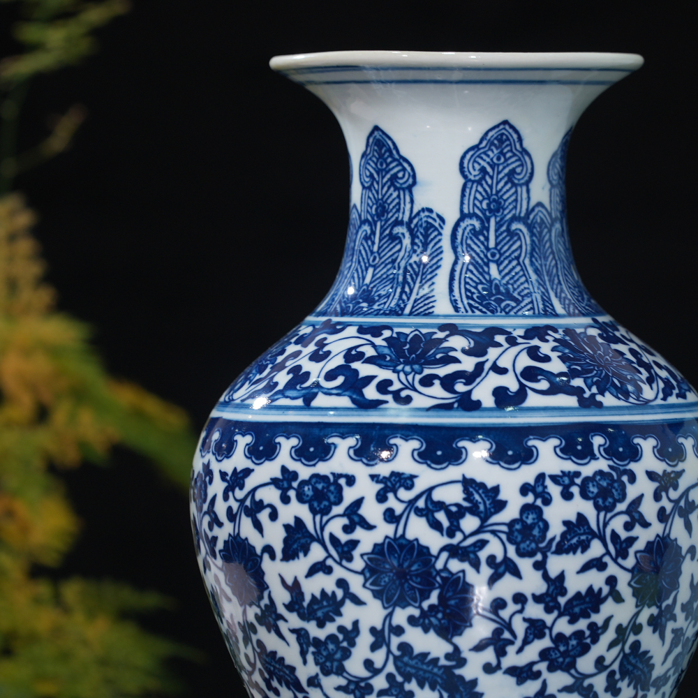 Blue & White Porcelain Vase | Classic Floral Pattern Ceramic Art Decoration