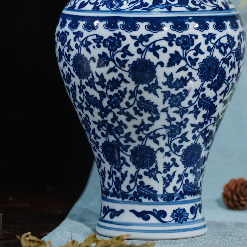 Blue & White Porcelain Vase | Classic Floral Pattern Ceramic Art Decoration