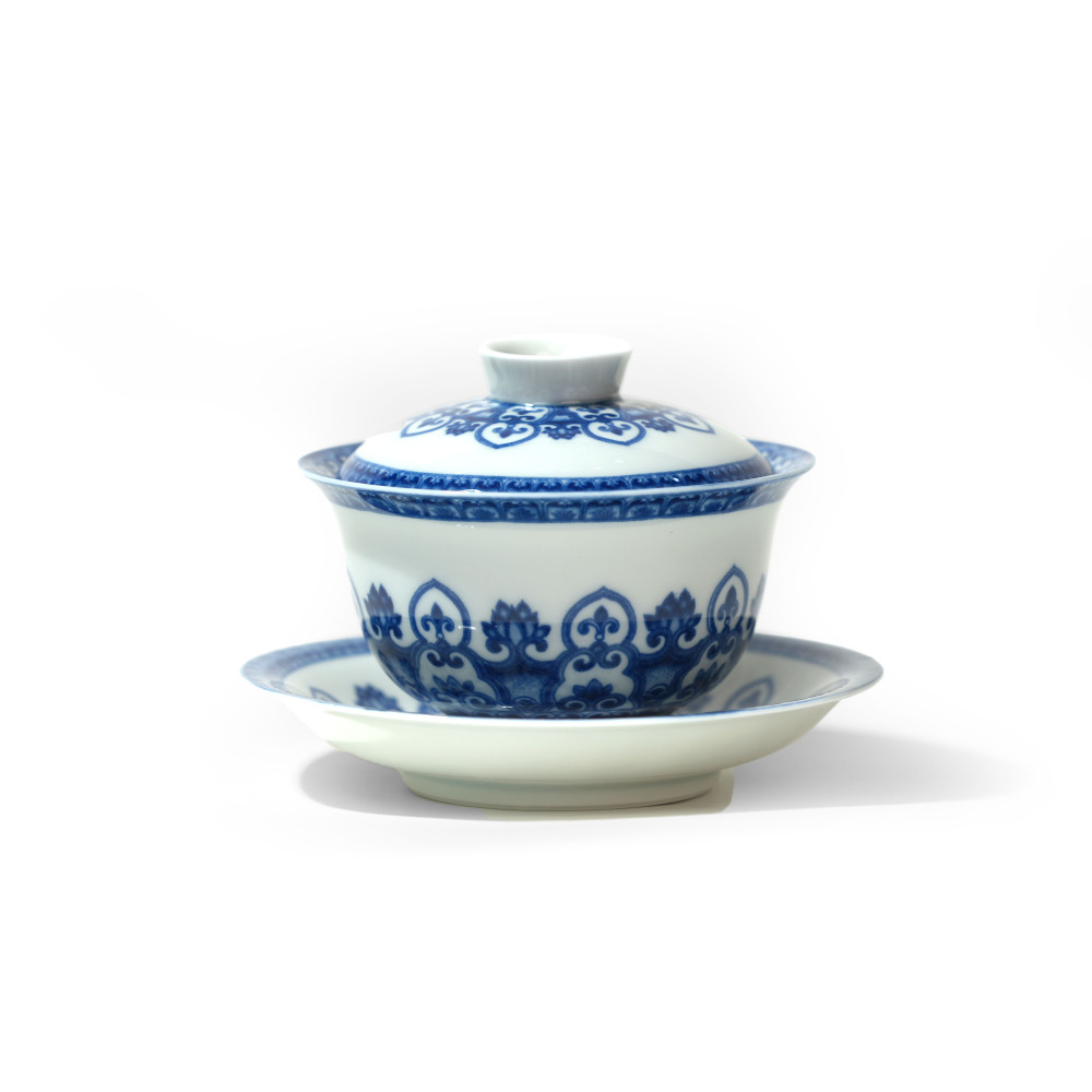 Traditional blue and white porcelain floral tea sets from Jingdezhen