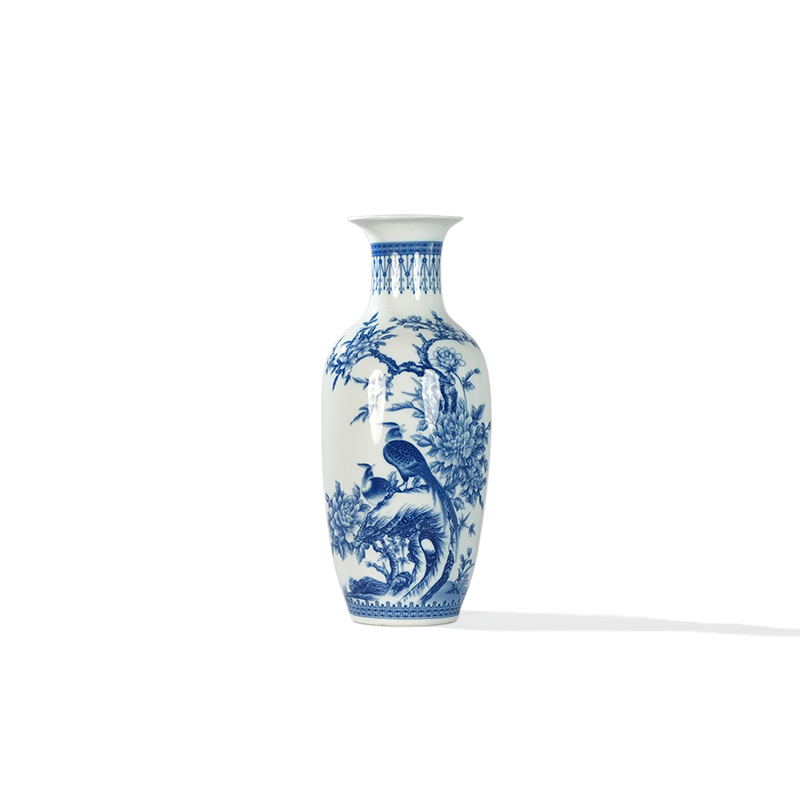 Jingdezhen Blue and White Porcelain “Peony & Phoenix” Vase