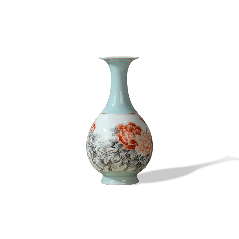 Hand-painted peony porcelain vase