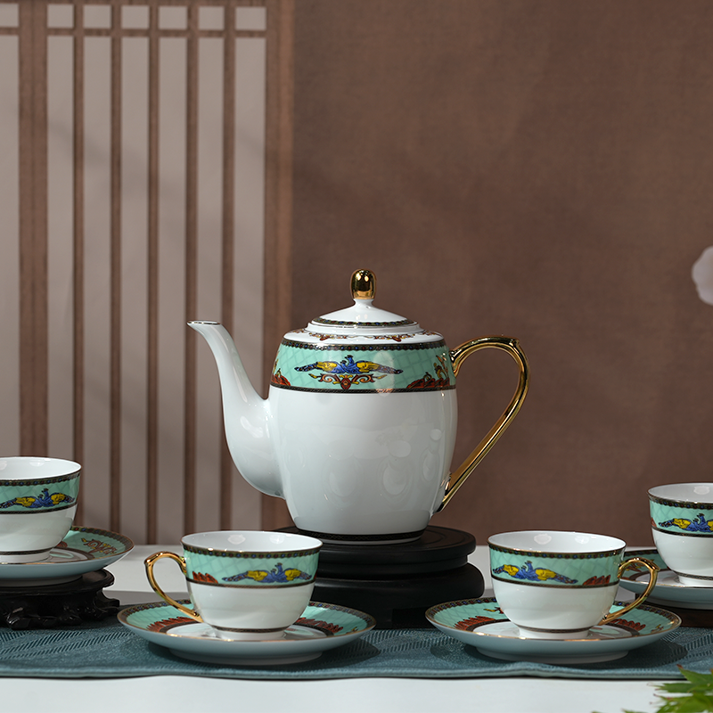 Peacock enamel porcelain tea set
