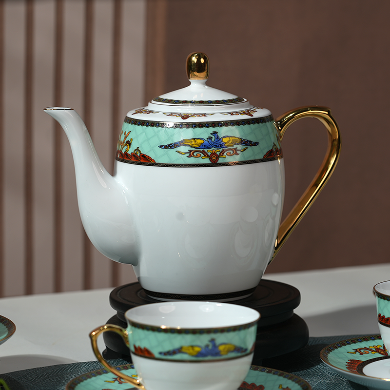 Peacock enamel porcelain tea set