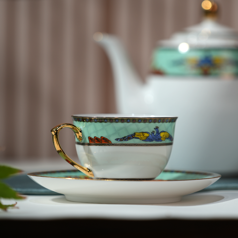 Peacock enamel porcelain tea set