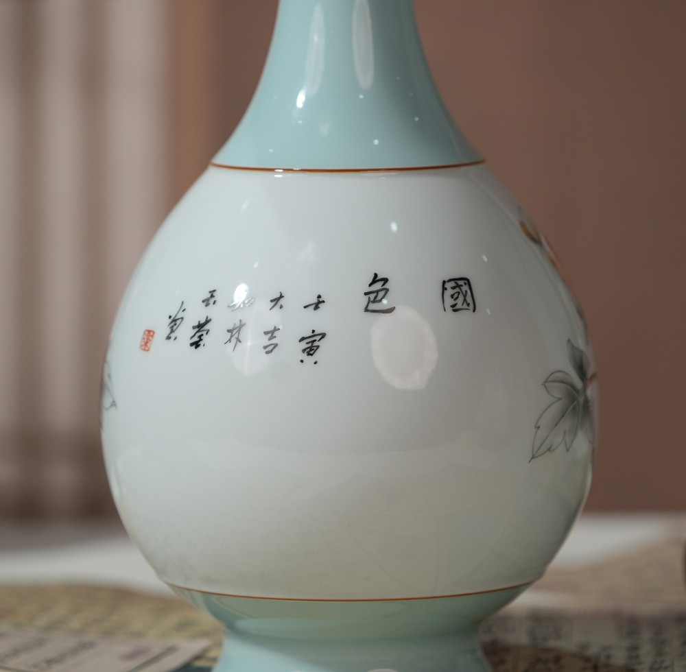 Hand-painted peony porcelain vase