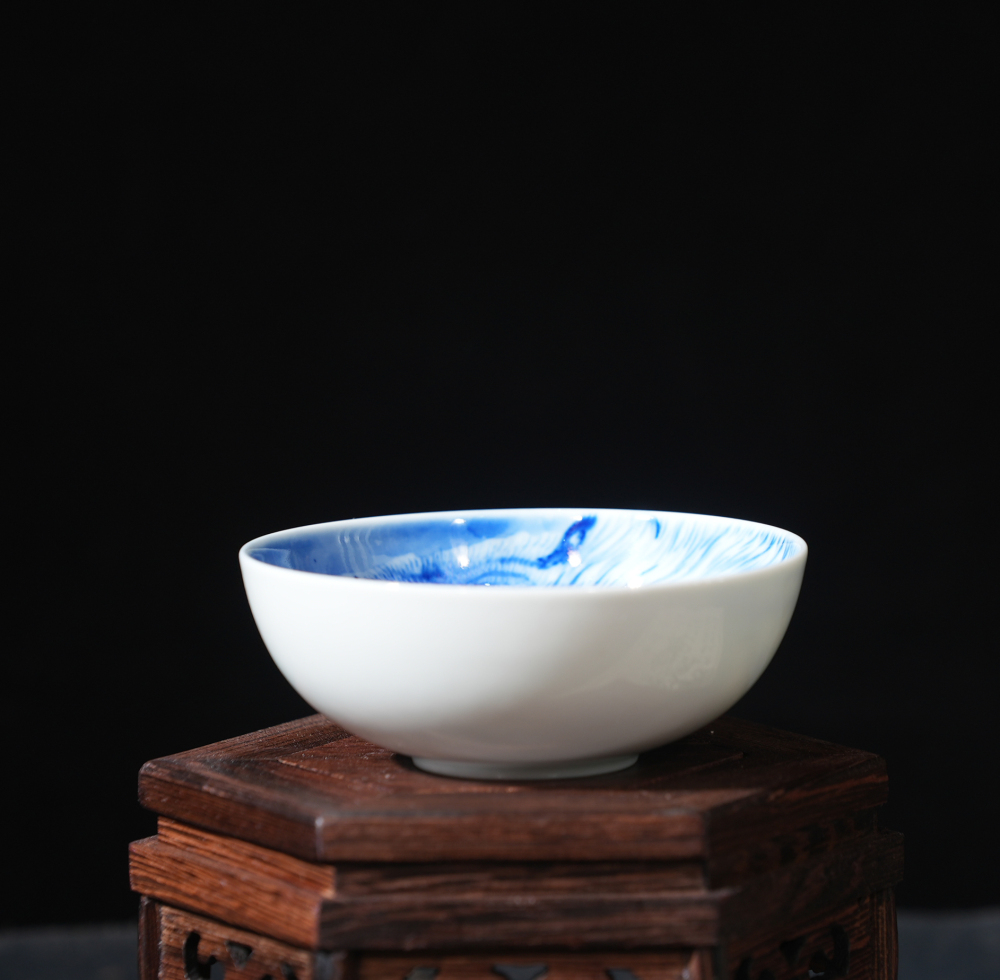 Majestic Tiger Blue and White Porcelain Bowl
