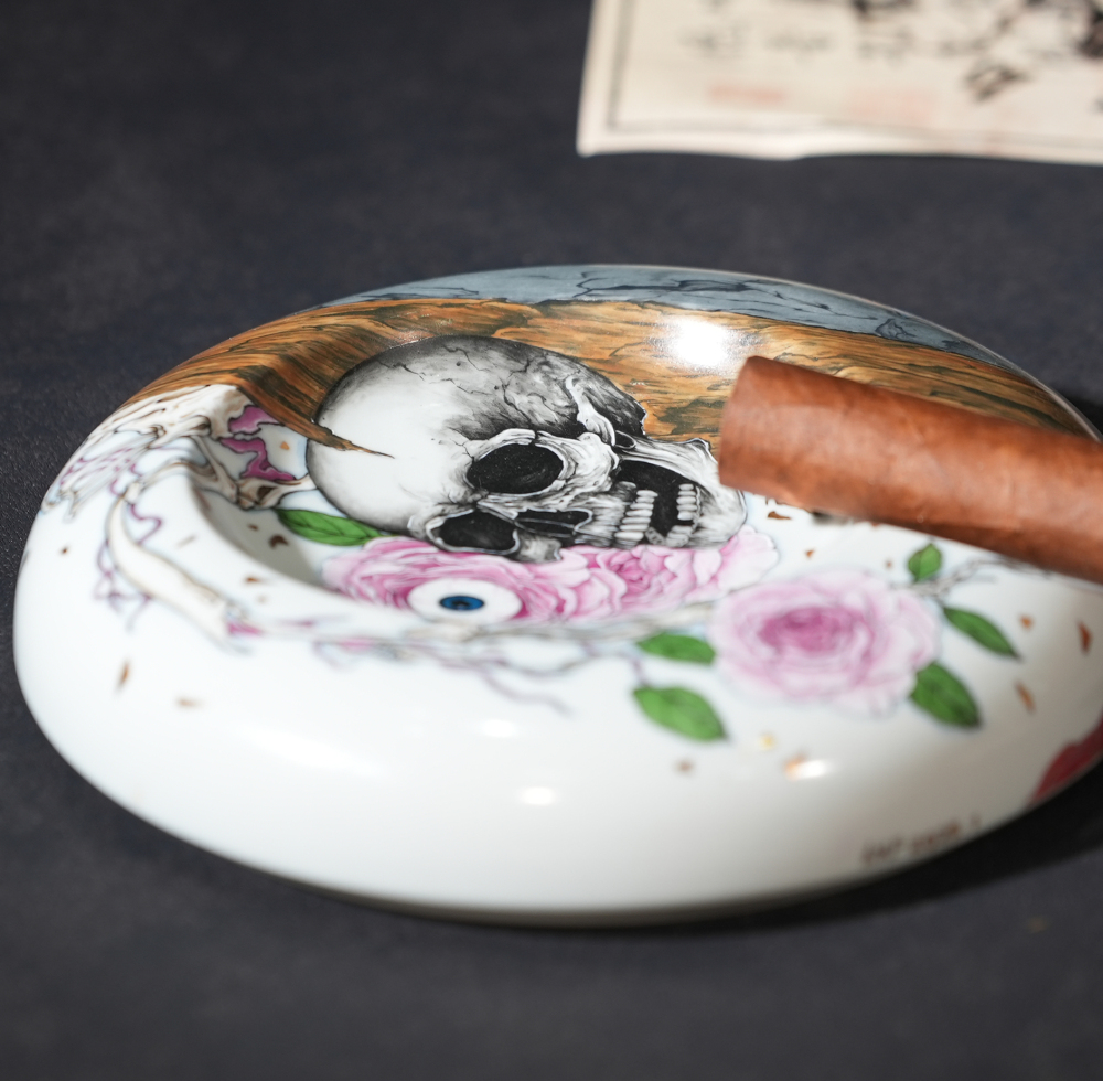 Skeleton and Rose Porcelain Cigar Ashtray
