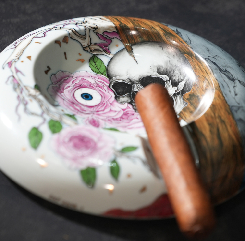 Skeleton and Rose Porcelain Cigar Ashtray
