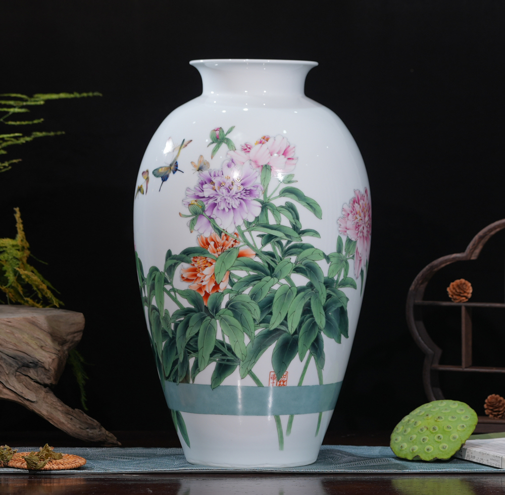Dance of Peony and Butterfly Vase | Hand-painted Porcelain Masterpiece