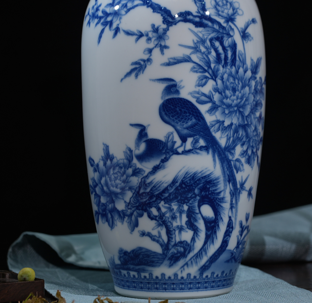 Jingdezhen Blue and White Porcelain “Peony & Phoenix” Vase