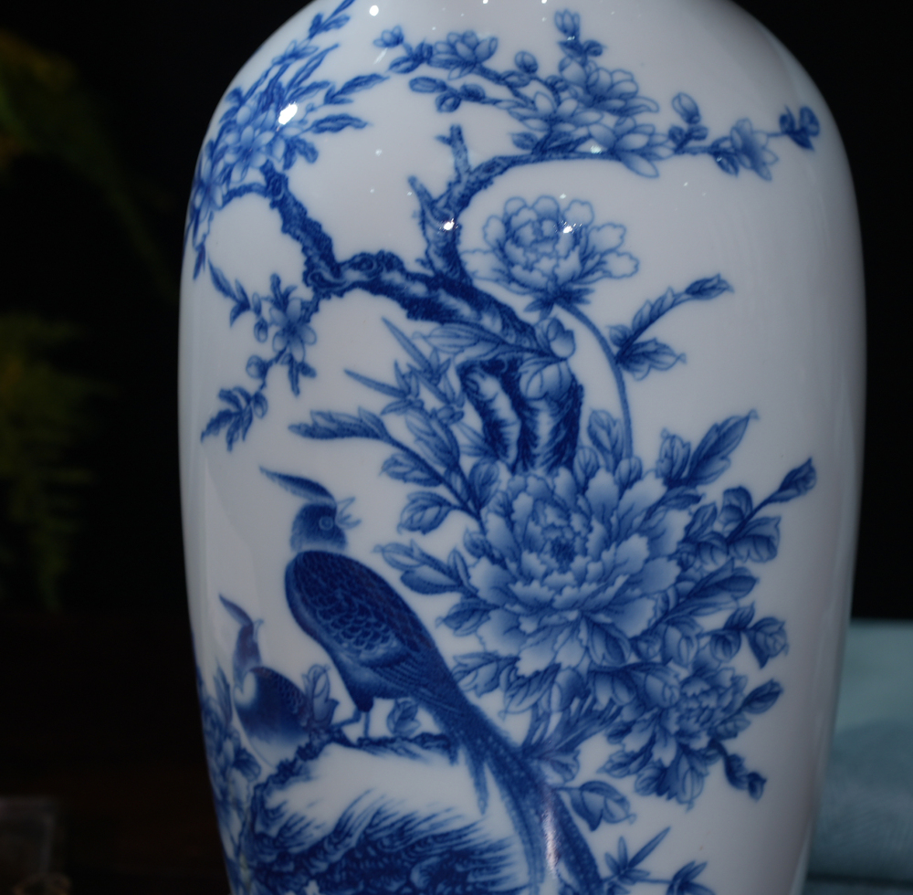 Jingdezhen Blue and White Porcelain “Peony & Phoenix” Vase