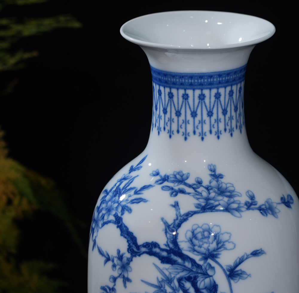 Jingdezhen Blue and White Porcelain “Peony & Phoenix” Vase