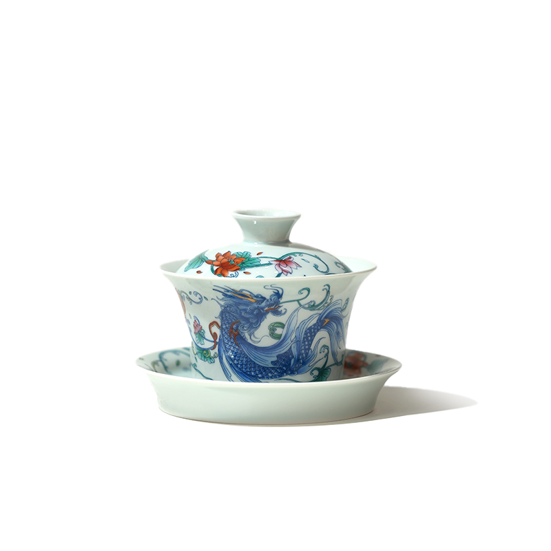 God Dragon Protecting Lotus  Hand-painted Teacup