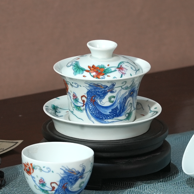 God Dragon Protecting Lotus  Hand-painted Teacup