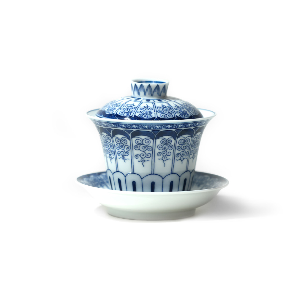 Ceramicpavilion|Floral Castle Gaiwan|Blue and White|Traditional Chinese pattern|Handcrafted