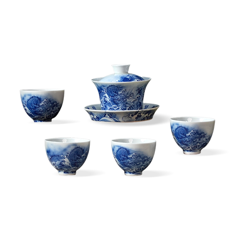 Ceramicpavilion|Soaring Dragon Gaiwan|Handmade|Blue and White Porcelain