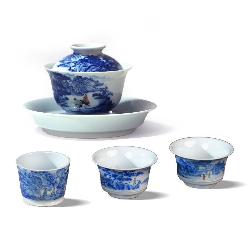 Ceramicpavilion|Delftware-pine Gaiwan|handcrafted porcelain