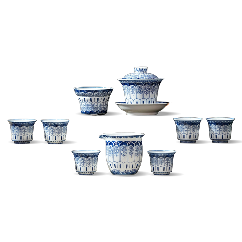 Ceramicpavilion|Floral Castle Gaiwan|Blue and White|Traditional Chinese pattern|Handcrafted